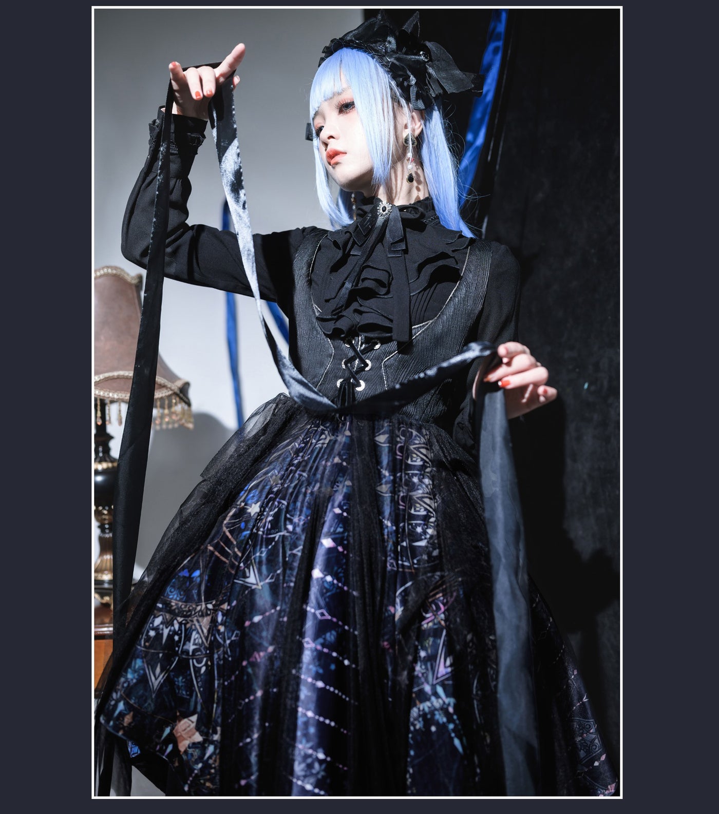 Susin Lolita～Night Traveler～Gothic Lolita Three Piece Shirt+Half-Skirt+Waistband   