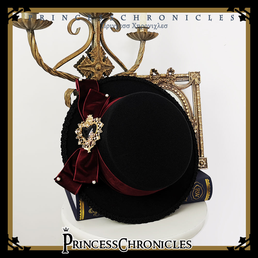 Princess Chronicles - Elegant Lolita Bow Flat Bonnet Handmade red