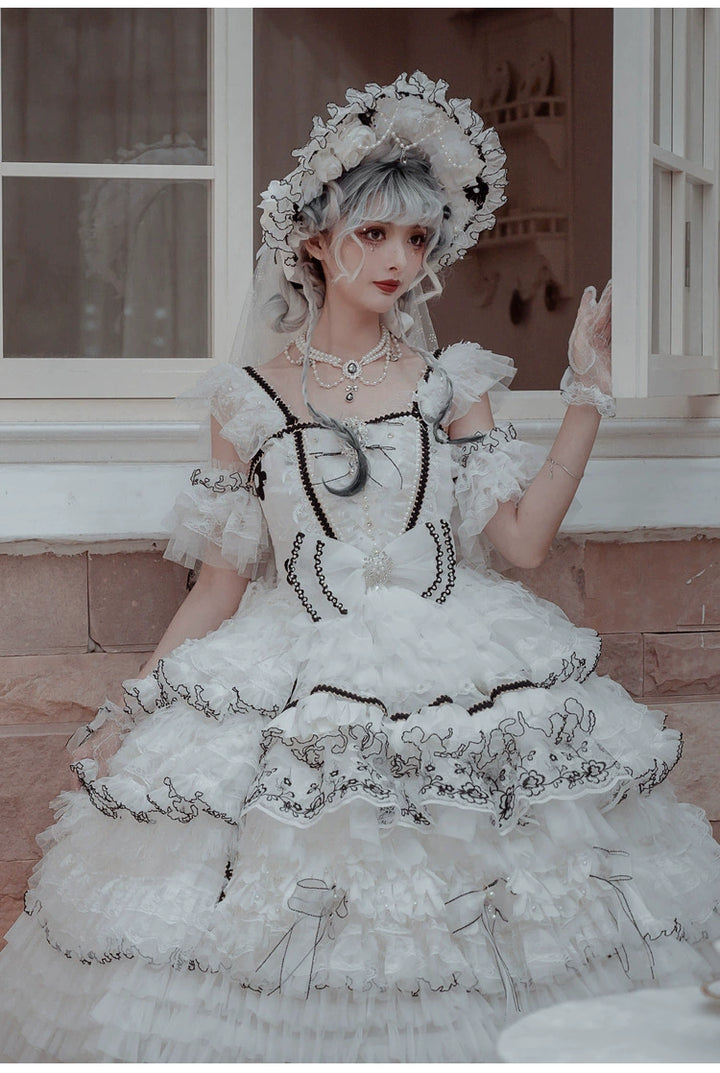 Cat Fairy~Dark Starry Night~Wedding Lolita Jumper Dress Black And White Tea Party Dress