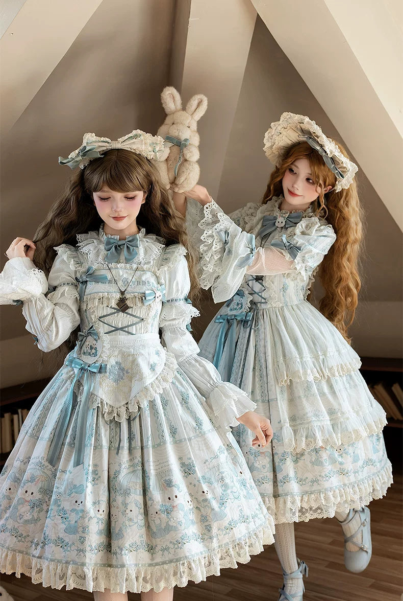Showa Doll Garden - Elegant Plus size Lolita Dress, Bunny & Lamb Print 44534:812089