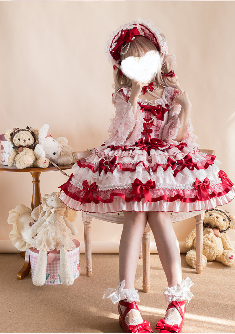 Sakurahime~Ribbon Strawberry~Sweet Lolita JSK and BNT with Old School Lolita Style 42537:744377