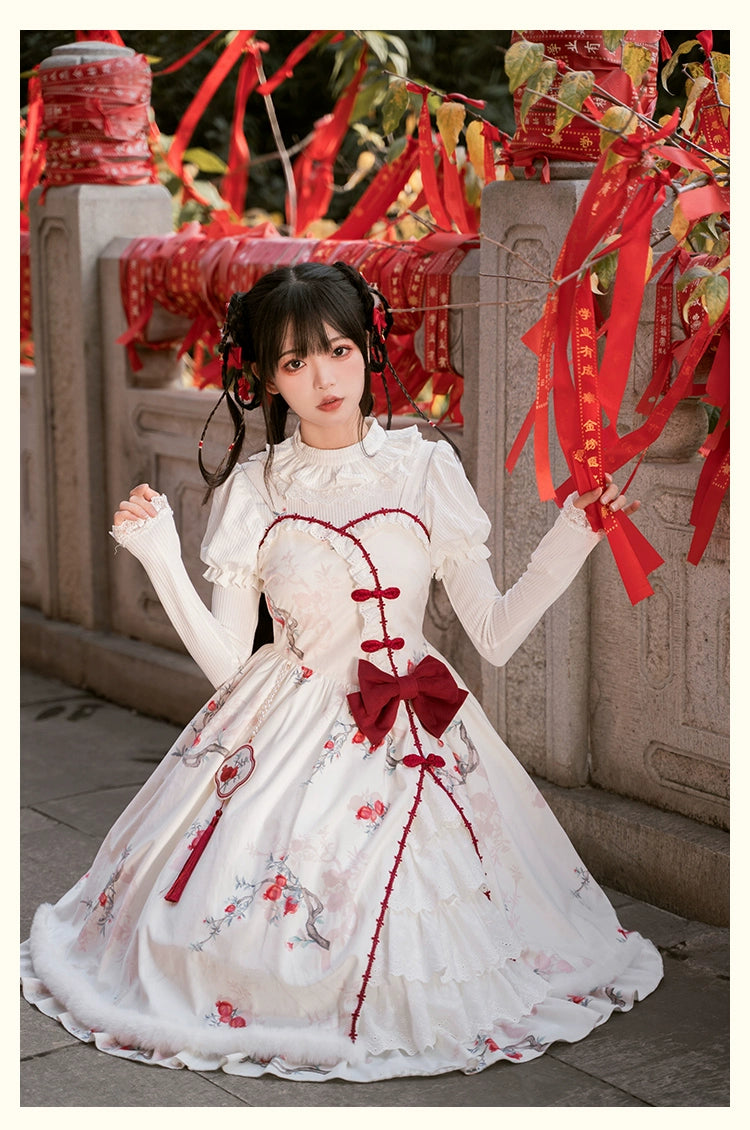 With PUJI~Pomegranate~Winter Chinese Style Lolita Knit Cardigan JSK   