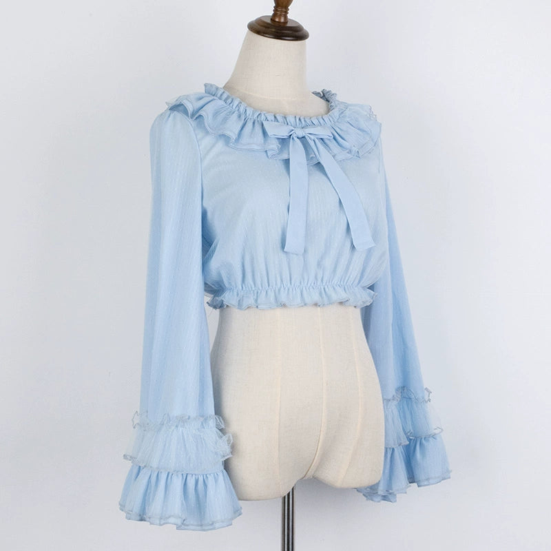 Sakurada Fawn - Plus Size Lolita Blouse Cheese Chocolate Long Sleeve M blue
