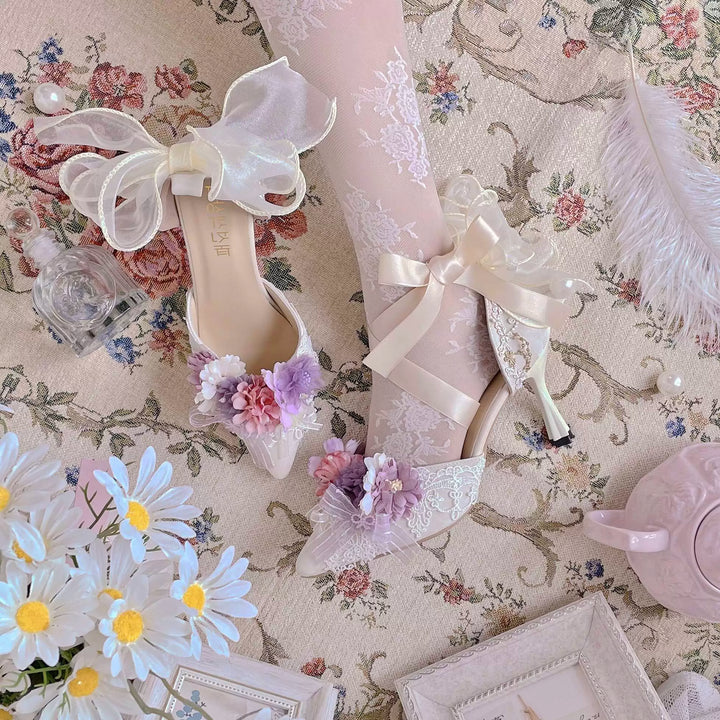 Sky Rabbit~Hanami Season~Wedding Lolita Heel Shoes with Floral Decoration