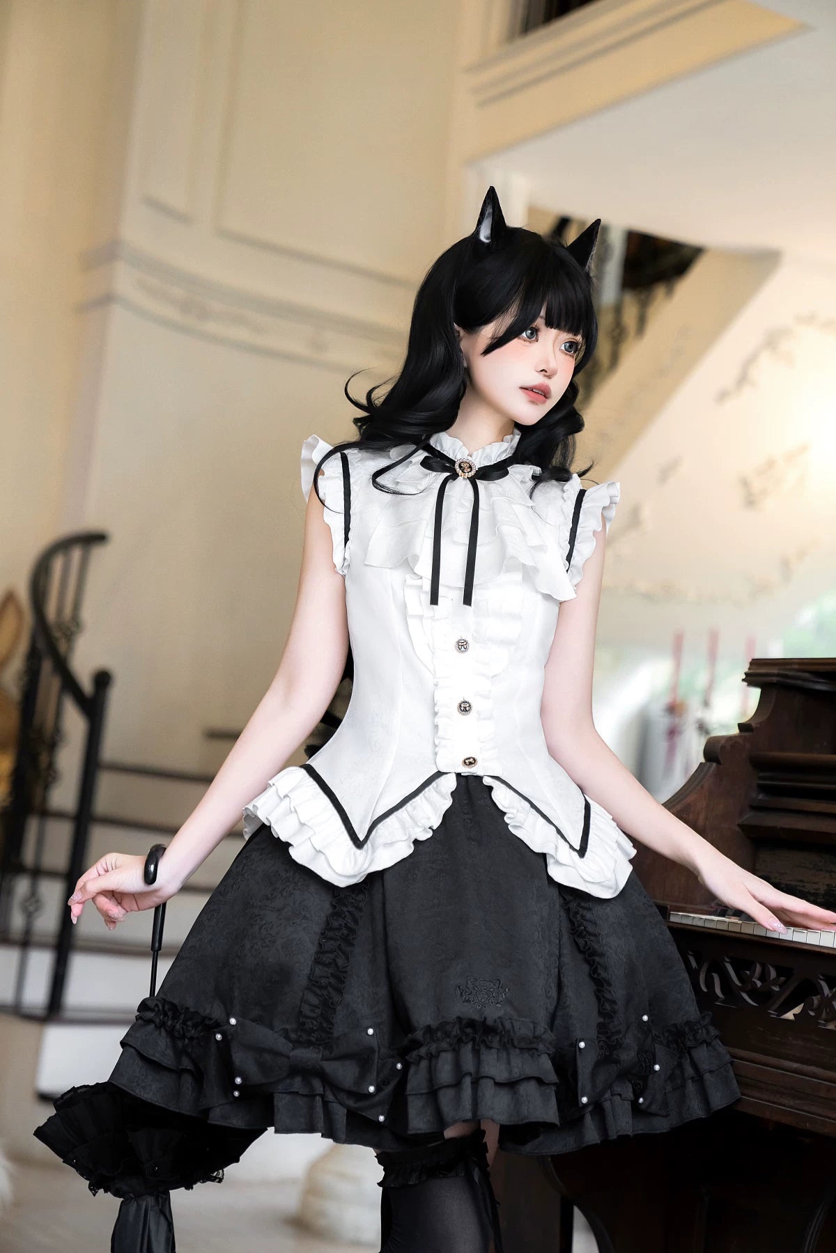 Miss Black Cat - Gothic Maid Lolita Skirt Set, Slim Fit 44962:829850
