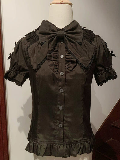 Nn Star~Coconut Crisp Stars~Gothic Lolita Shirt Black Blouse Hime Sleeve Free size Black short-sleeved shirt (without bow tie) 