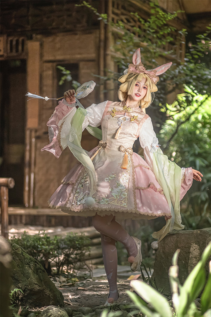 NanshengGe~Touch The Moon~Han Lolita Rabbit Embroidery Dress M pink dress 