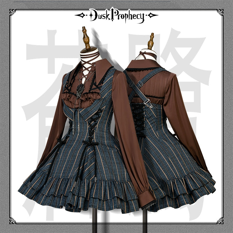 DuskProphecy - Heron - Classic Lolita Striped JSK Dress, Halter Neckline (L M S XL) 44313:802957
