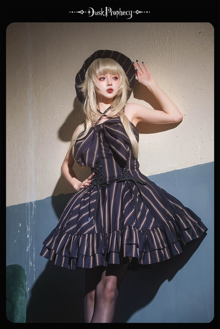 DuskProphecy - Heron - Classic Lolita Striped JSK Dress, Halter Neckline 44313:802850