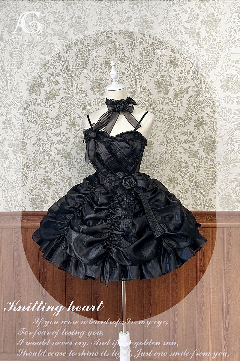 Alice Girl~Knitting Heart~Lolita Jumper Dress Luxury Ballet Full dress XS black 