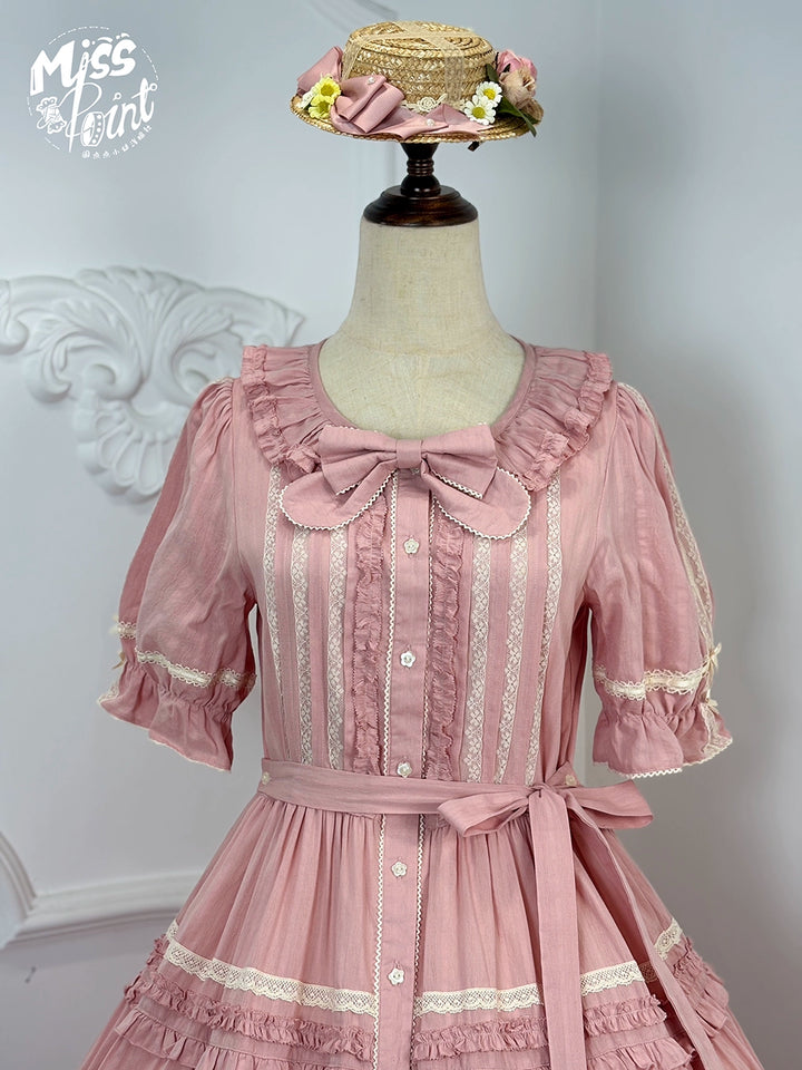 Miss Point~Cat Rose Tea~Elegant Lolita OP Open-front Short Sleeve Tiered Dress 42135:727841