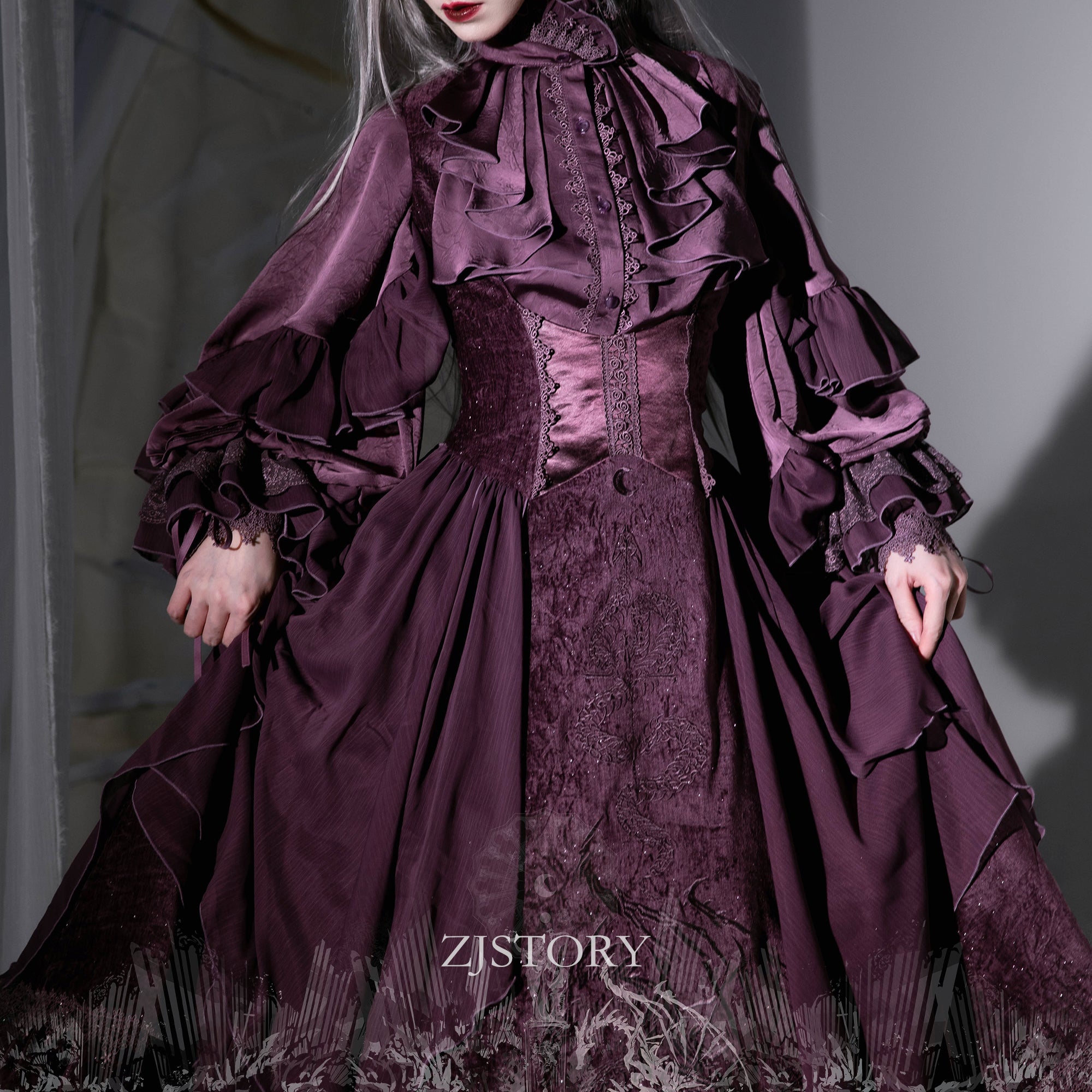 ZJstory~Dragon Bone Cemetery~Gothic Lolita JSK Set with Dragon and Snake Skeleton Embroidery 42699:749790
