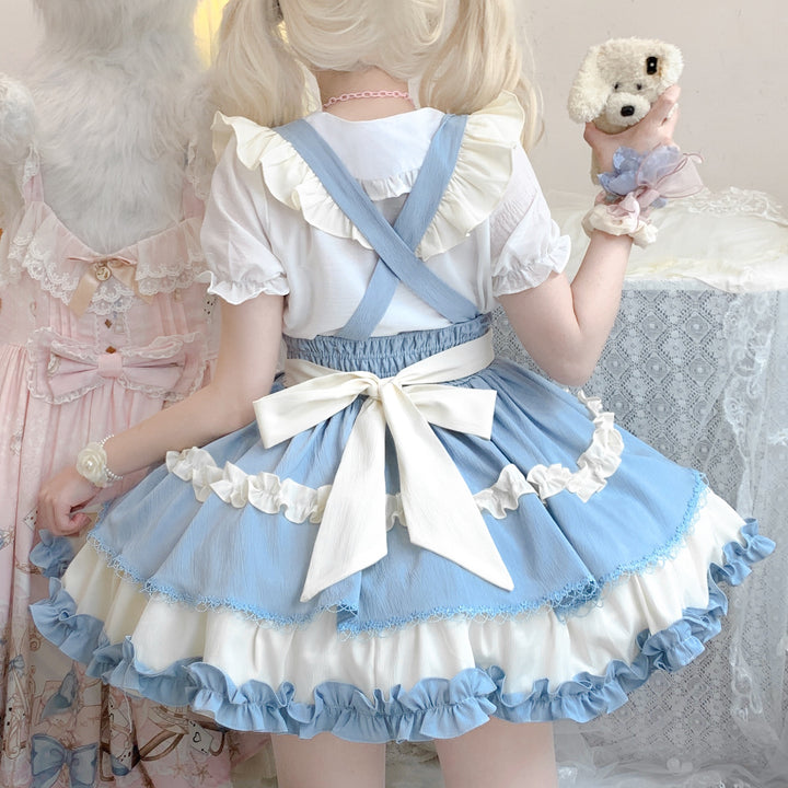 Qianmu~Lollipop~Kawaii Lolita Suspender Mini SK with Tiered Ruffle and Multicolor 42407:739321