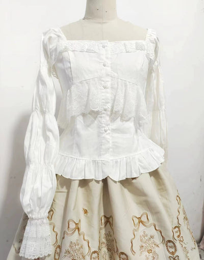 Sweet Angel~Autumn Ode~Sweet Lolita Shirt Puff Sleeves Cotton Lolita Shirt Free size White 