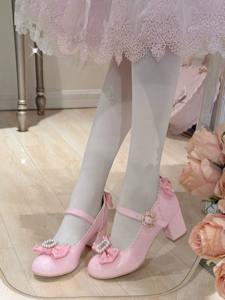 Pure Tea For Dream~Vintage Gemstone~Sweet Lolita Shoes Round Toe Heels with Bow 41836:715438