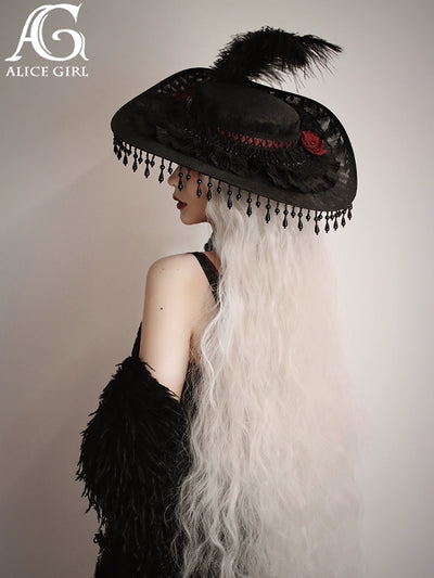 Alice Girl~Bony Dragon~Chinese Style Lolita Hats Black Fringe Hat Disc-shaped   
