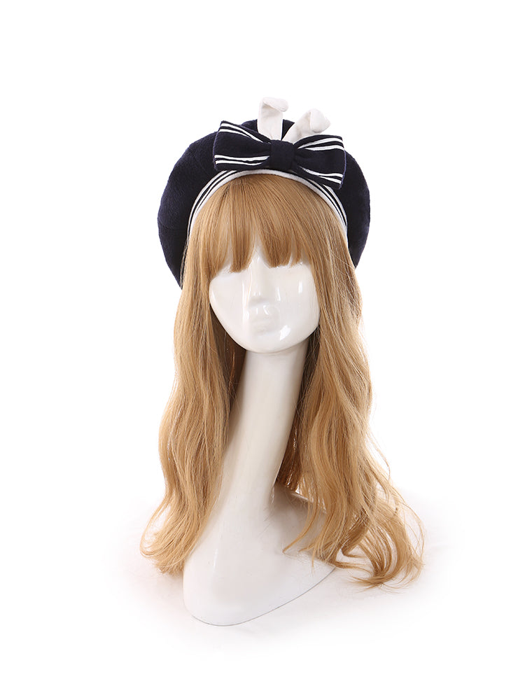 (Buyforme)To Alice~Rabbit Autumn/Winter Coat+Skirt Set navy blue beret  