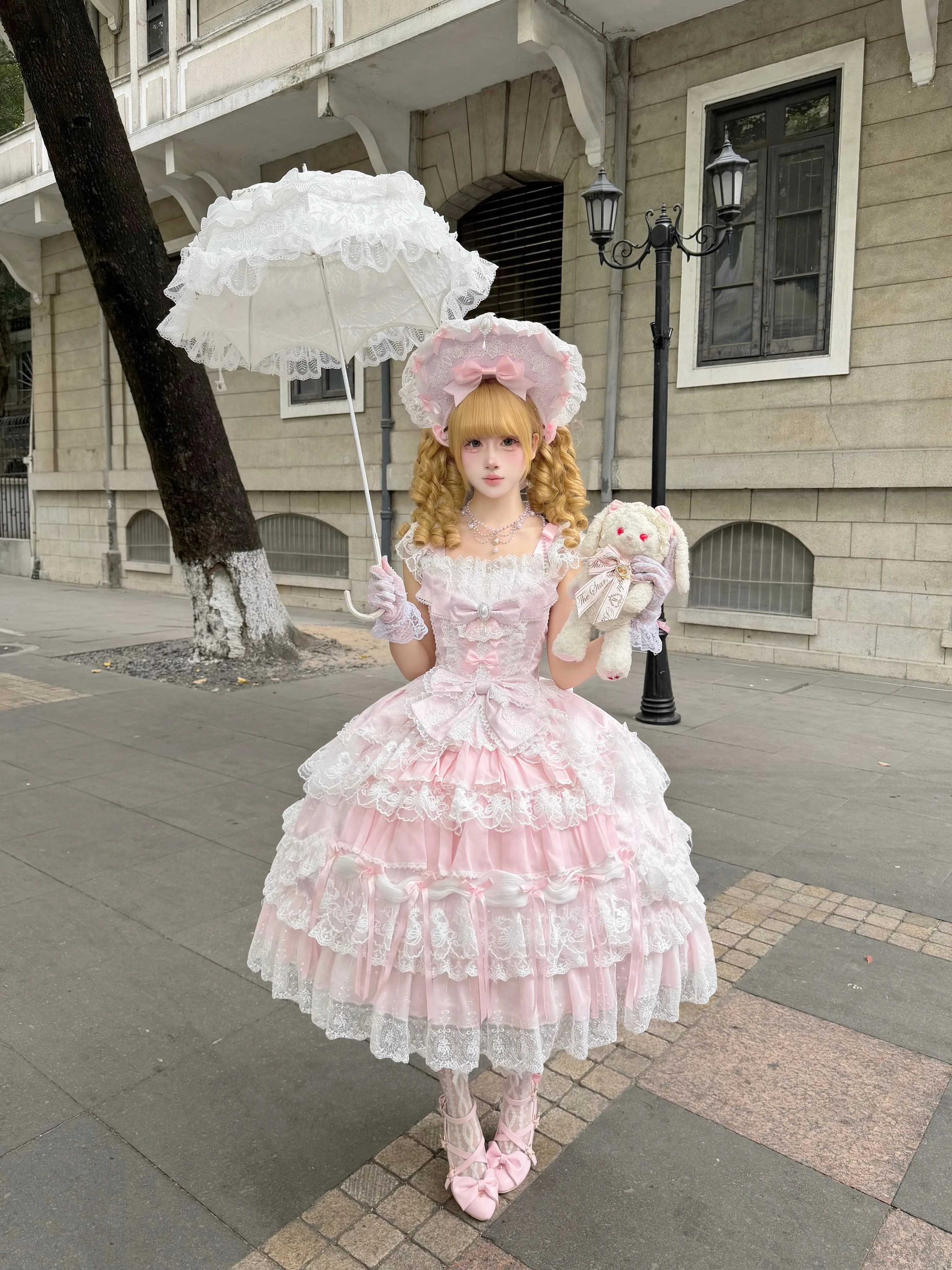 Eternal Floral Whisper - Sweet Lolita Tiered JSK Dress with Lace (L M S) 45601:854611
