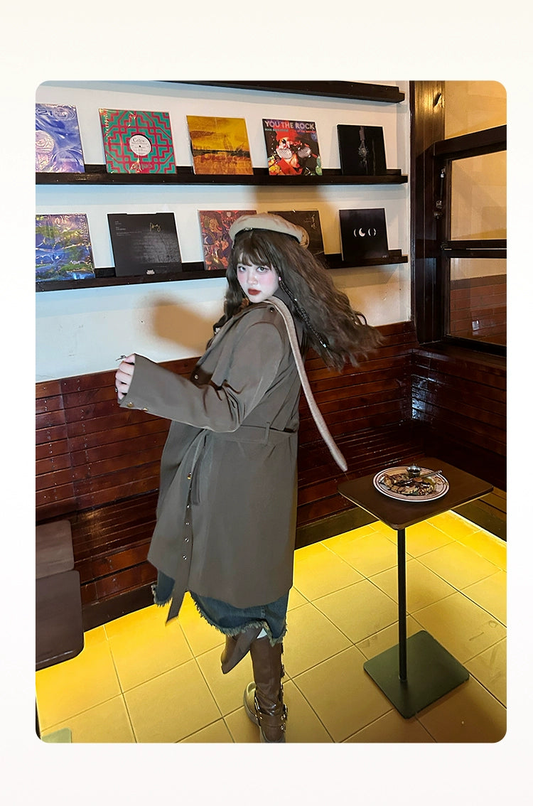 HardCandy~Plus Size Lolita Khaki Windbreaker Slimming Denim Suit   