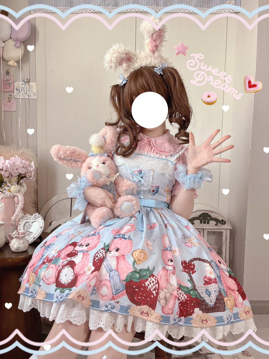 Doll tea party~Showa Rabbit~Kawaii Lolita Dress Summer Sweet Lolita OP JSK 37174:568424