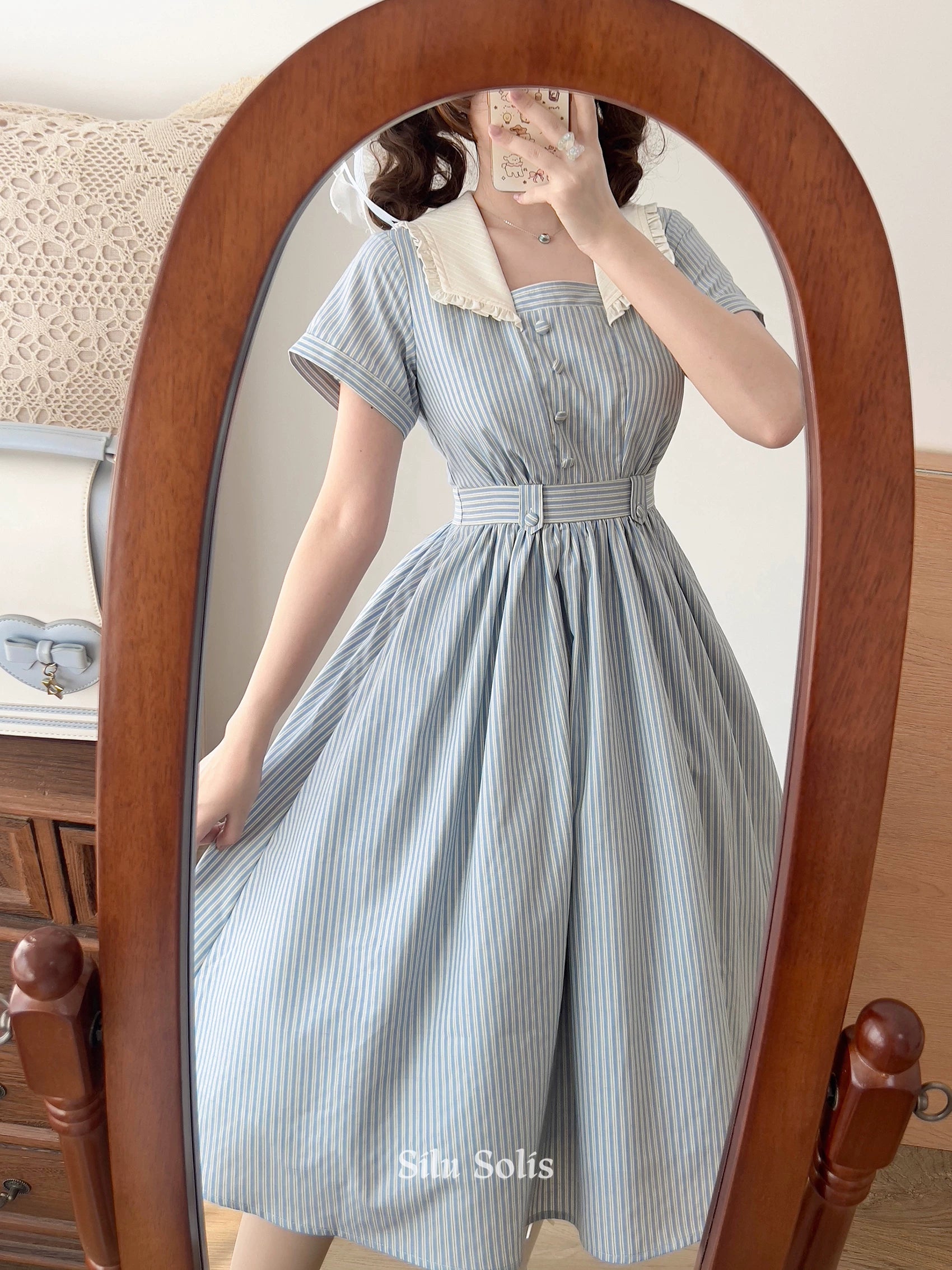 Endless Forest - Summer Striped Classic Lolita OP Dress, Short Sleeve