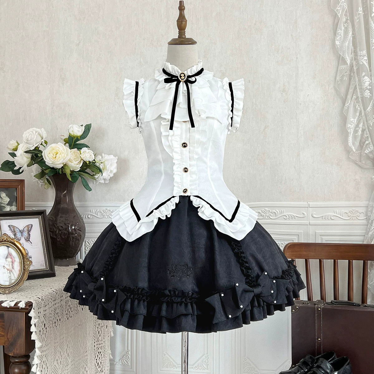 Miss Black Cat - Gothic Maid Lolita Skirt Set, Slim Fit (L M S XL) 44962:829855