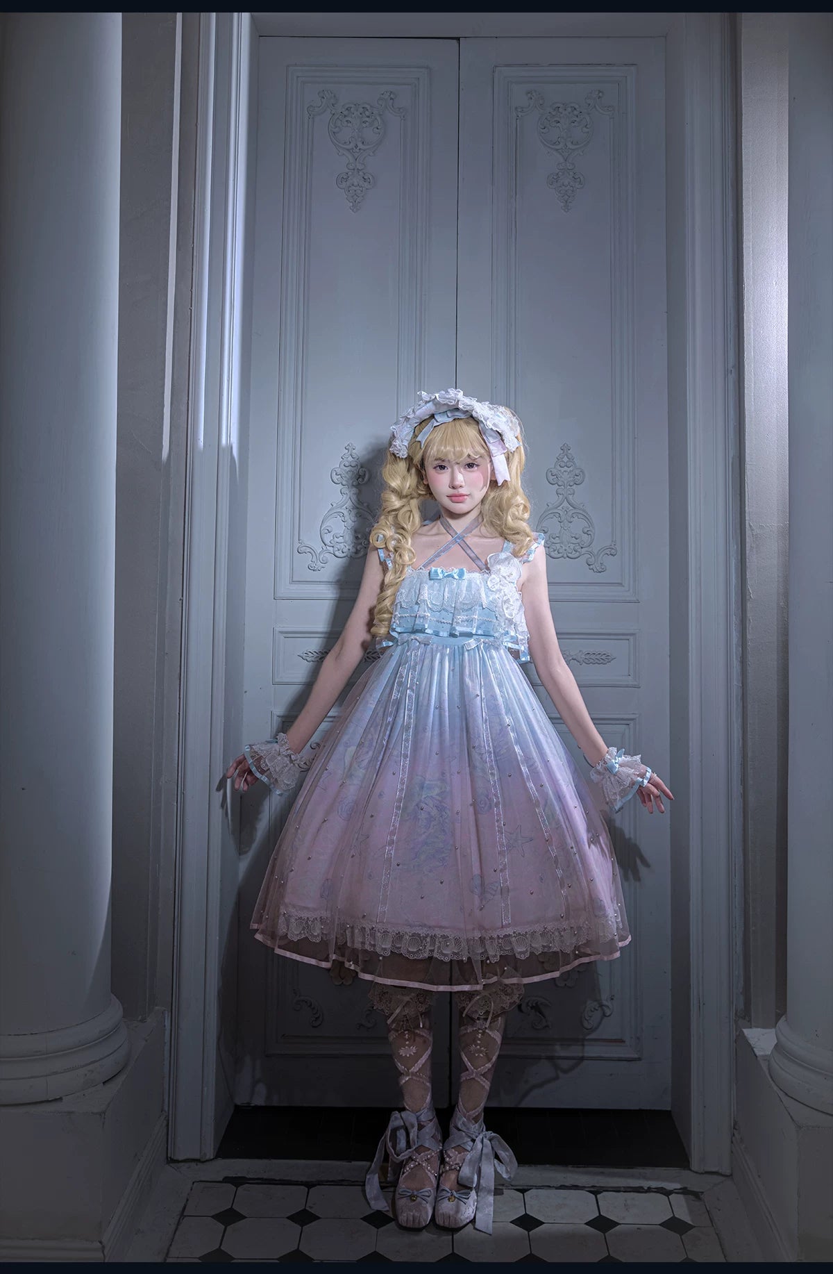 Windchime Jellyfish - Sweet Lolita Halter Neck JSK Dress, Jellyfish Print & Overlay 45756:861333