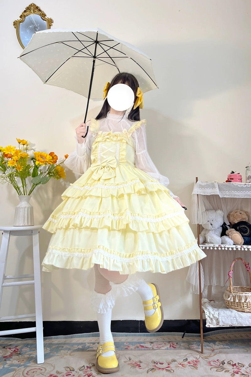 Sugar Girl~Sweet Lolita JSK Dress Summer Straps Dress Free size Yellow apricot long JSK 