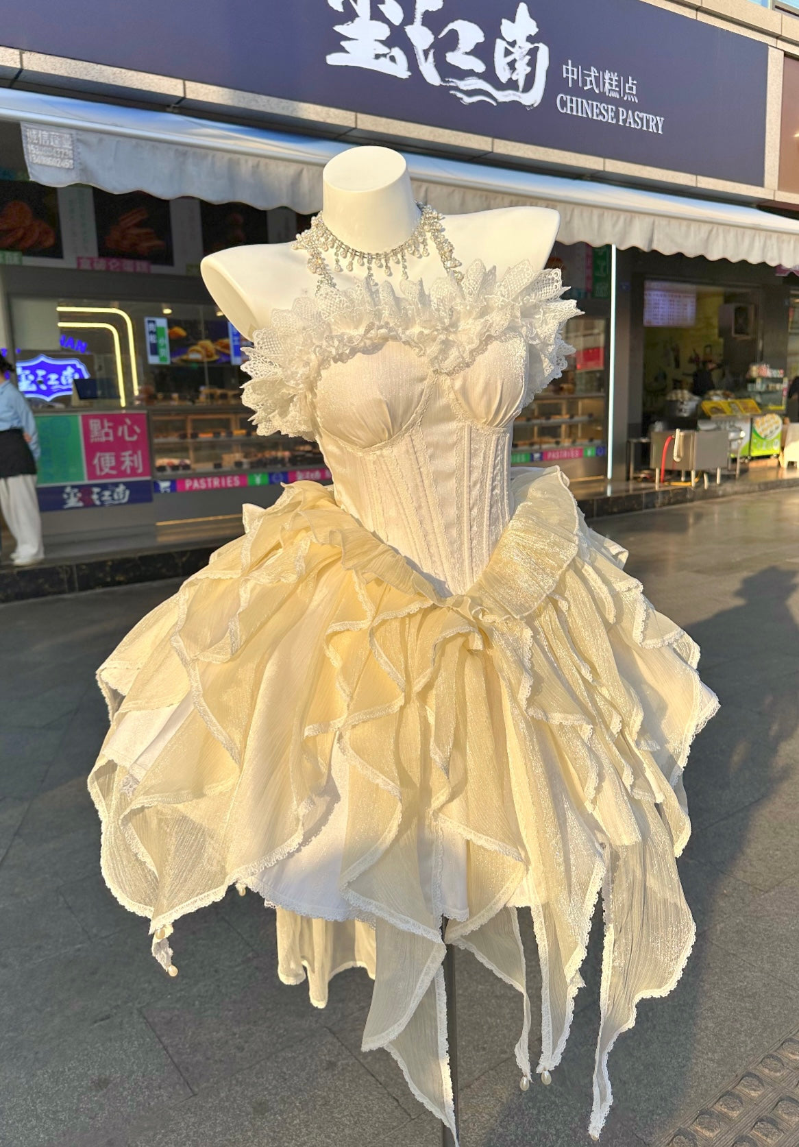 (Buyforme)Kiko Lolita~Elegant  Balletcore Corset Princess Lolita JSK XS ivory 