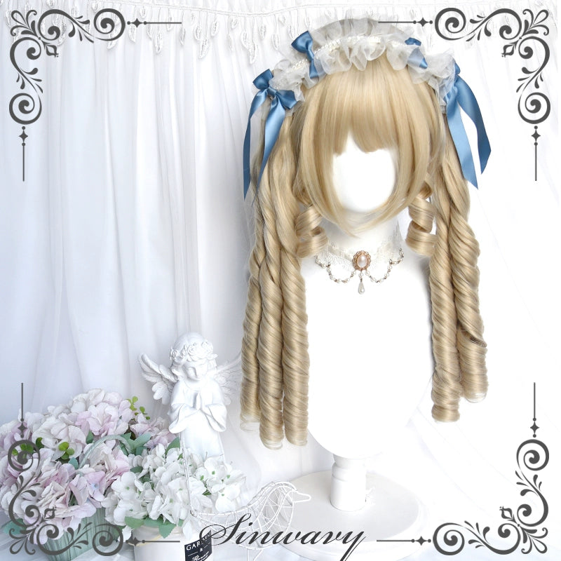 Sinwavy~Retro Lolita Wigs Beige Gold Roman Roll Wig   