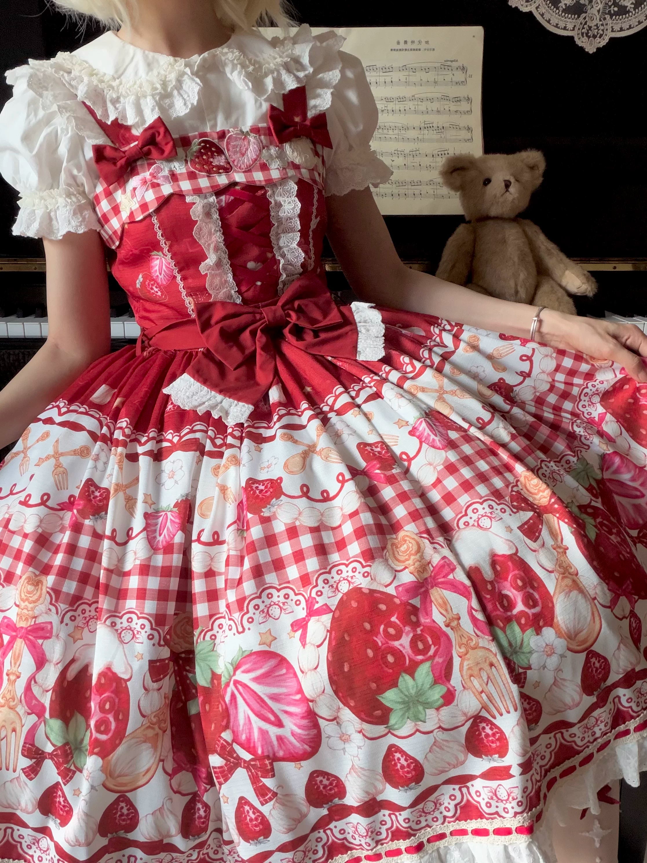 Plaid Strawberry Jam - Sweet Lolita Strawberry Printed JSK Dress 45545:853017