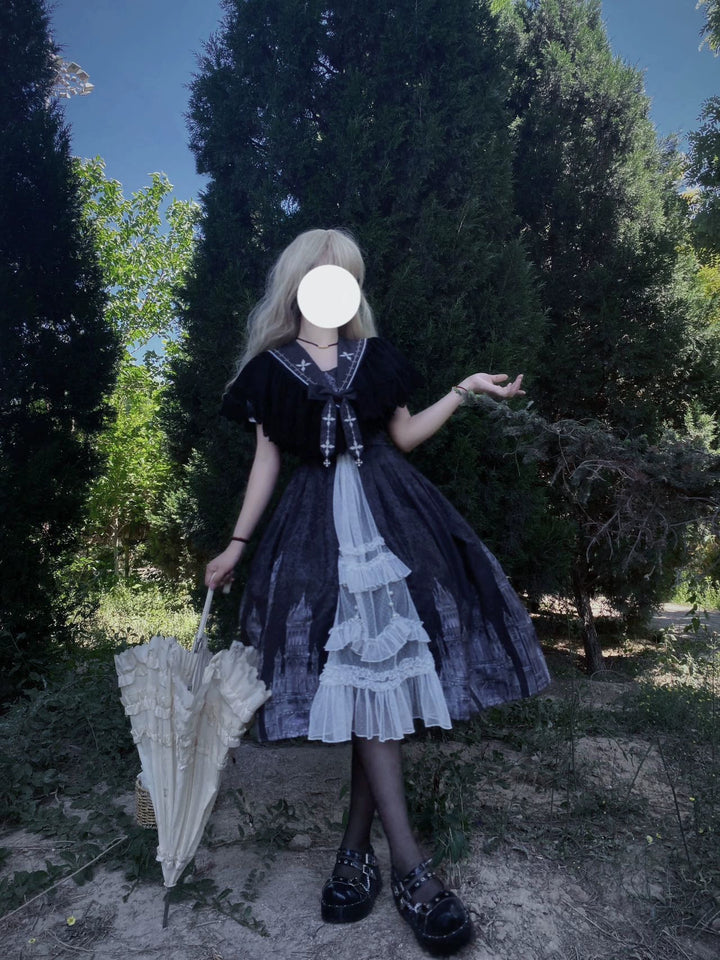 Cornfield Lolita~Silent Church~Gothic Lolita JSK Dress Printed Dress Thin Shawl Set   