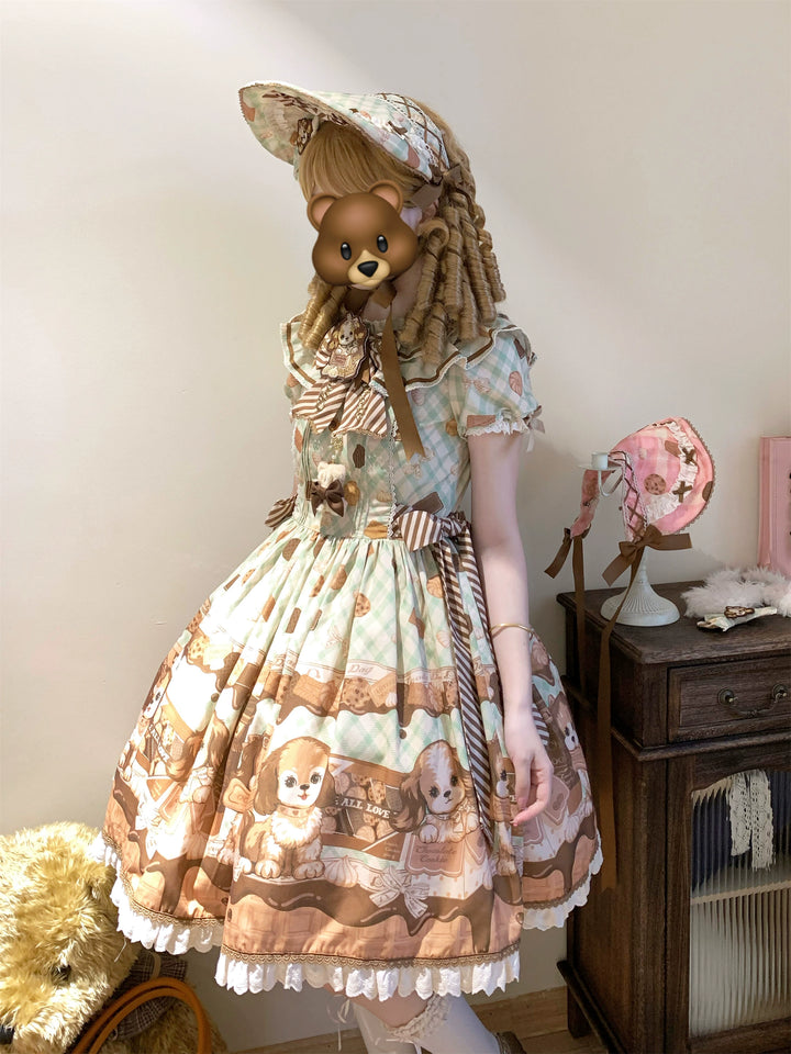 Babyblue~Dog Bakery~Old School Lolita OP Dress Sweet Dress with Accessories