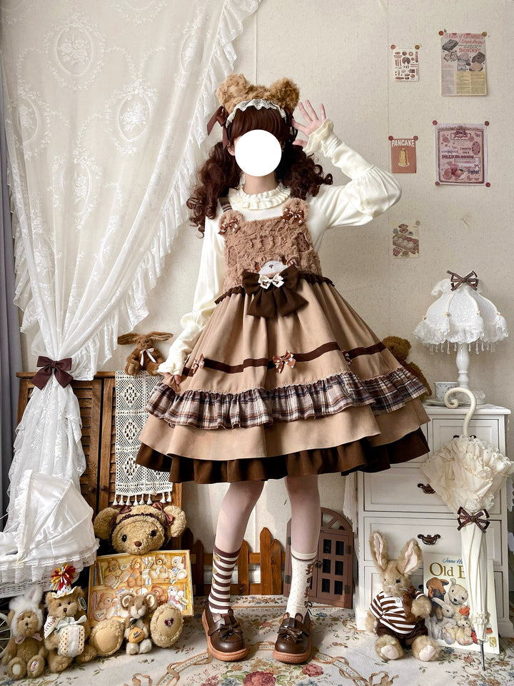 Qianmu~Teddy Bear Cake~Winter Lolita JSK Cute Bear Lolita Dress   