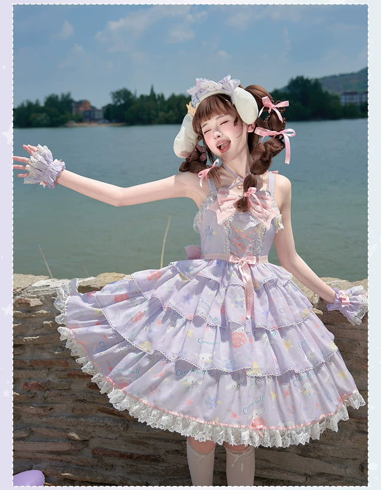 Cinnamoroll Ocean Fantasy - IP Collab Sweet Lolita Tiered JSK & OP Dress, Cinnamoroll Print 45995:871869