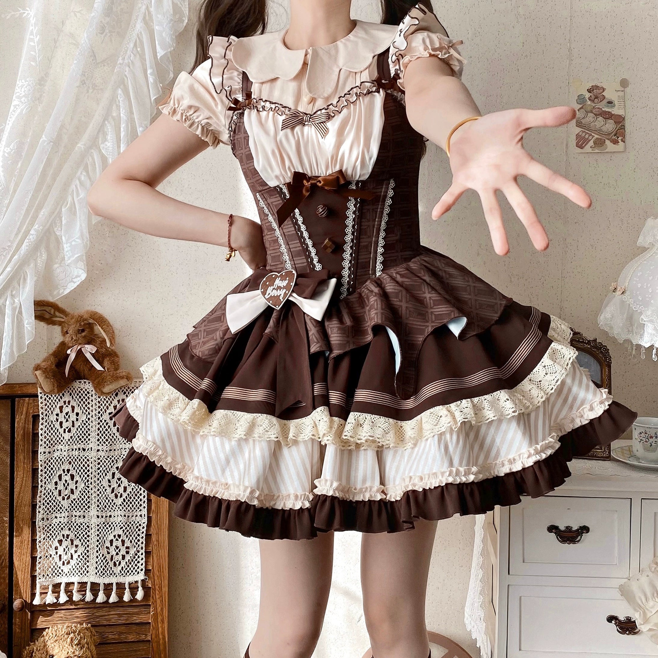 Hawthorn Berries - Thin Choco - Sweet Lolita Petite JSK Puffy Mini Dress KC