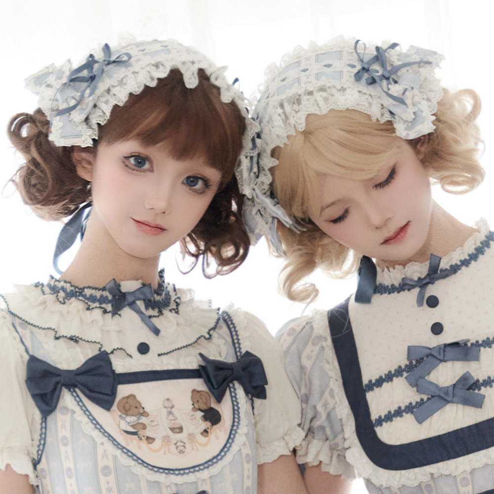 Babyblue~Animal Dinner Handle~Sweet Doll Lolita Headband BNT Bow Trailing Clips