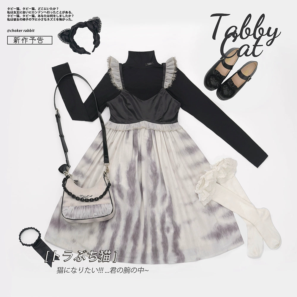 Choker Rabbit~Tabby Cat~Sweet Lolita Cat Pattern JSK Dress Multicolors black S 