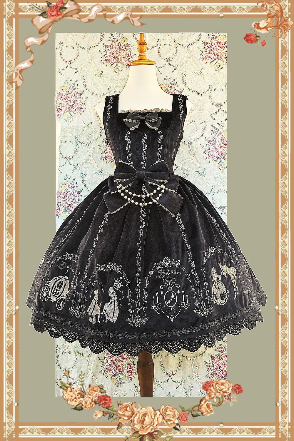 Cinderella - Velvet Classic Lolita JSK Dress, Princess Embroidery (L M S XL) 44649:817444