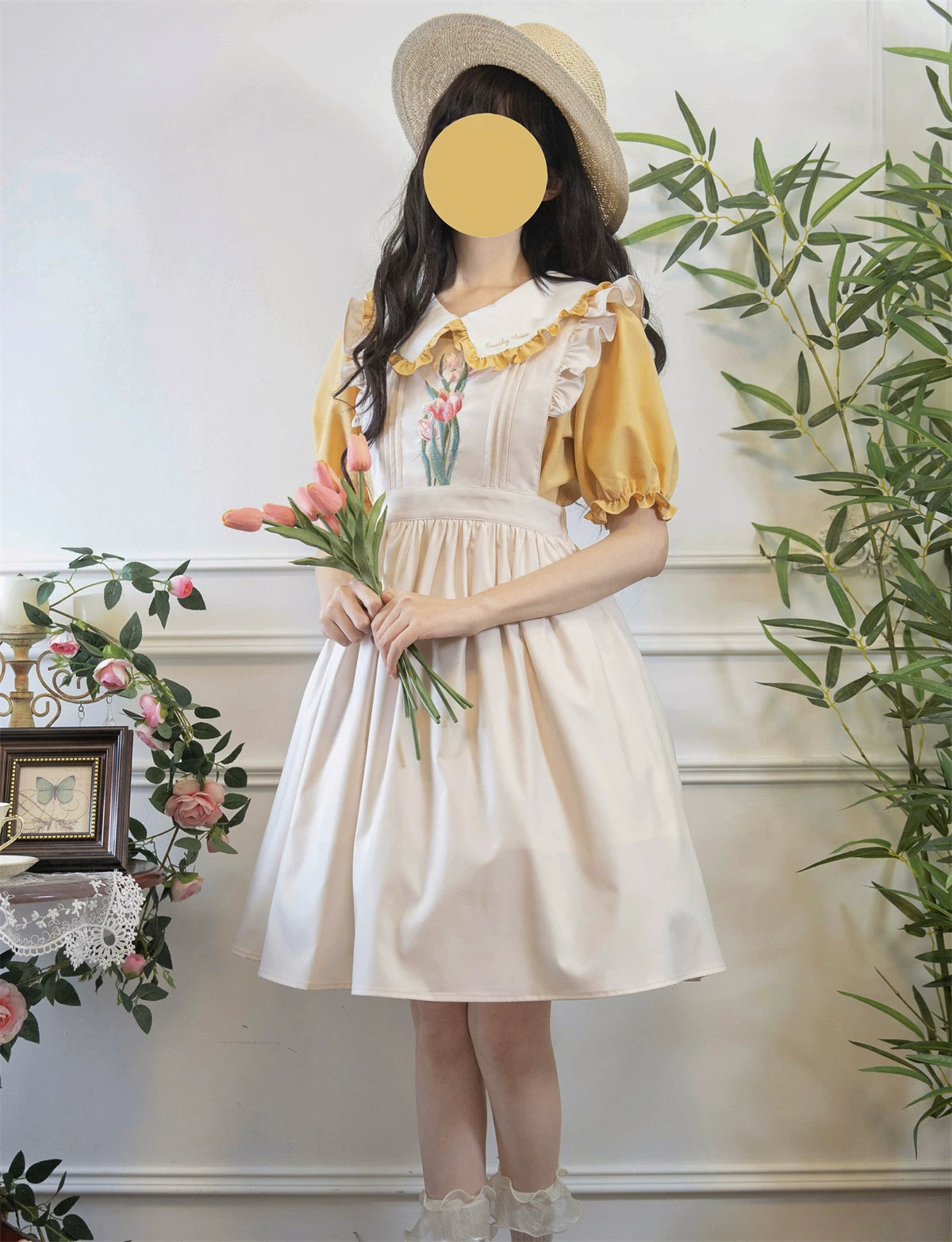Little Florist - Classic Lolita Salopette Dress & Blouse Set, Tulip Embroidery 45833:864212