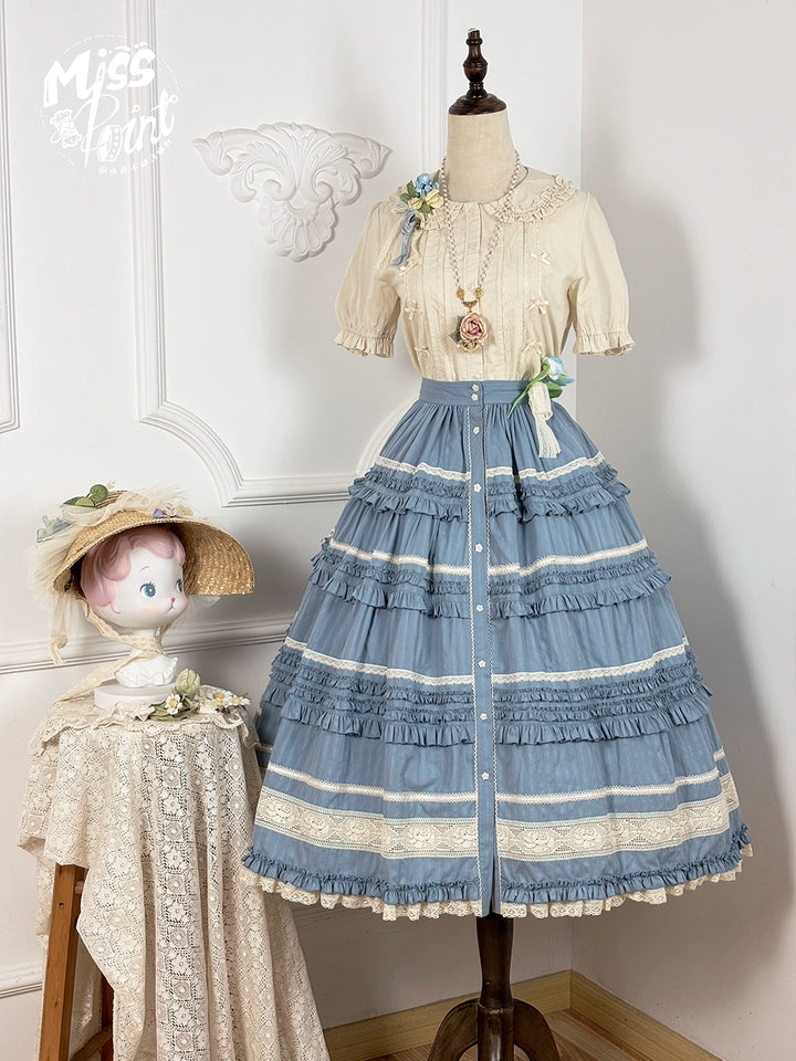 Miss Point~Cat Rose Tea~Elegant Lolita SK Pure Cotton Open-front Skirt 42142:728312