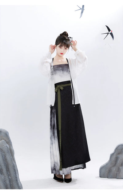 Chixia~The Book of Songs~Han Lolita Ink Painting Dress Set S full set(cardigan+halter top+skirt) 