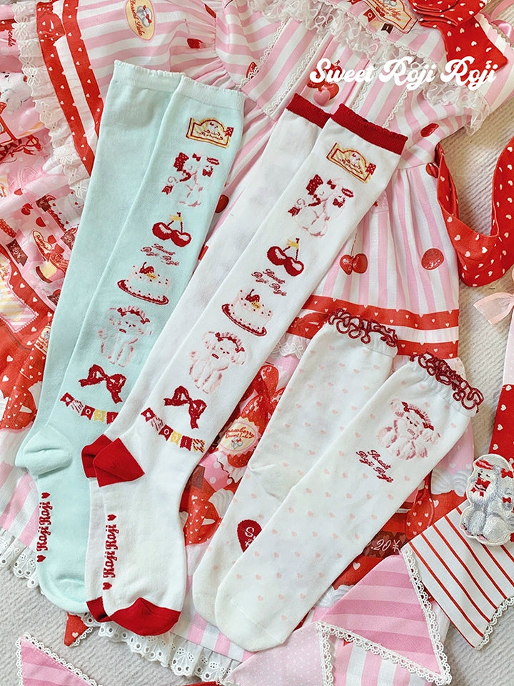 Roji Roji~Sweet Lolita Cotton Socks Japanese Printed Calf Socks