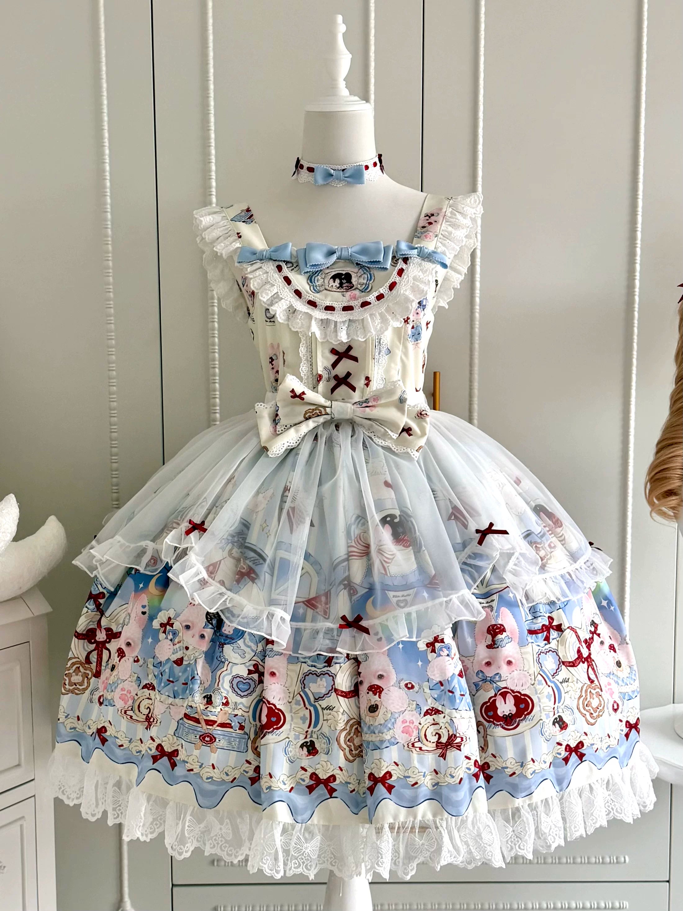 Rabbit Island Dream - Sweet Lolita Printed JSK Dress with Embroidery