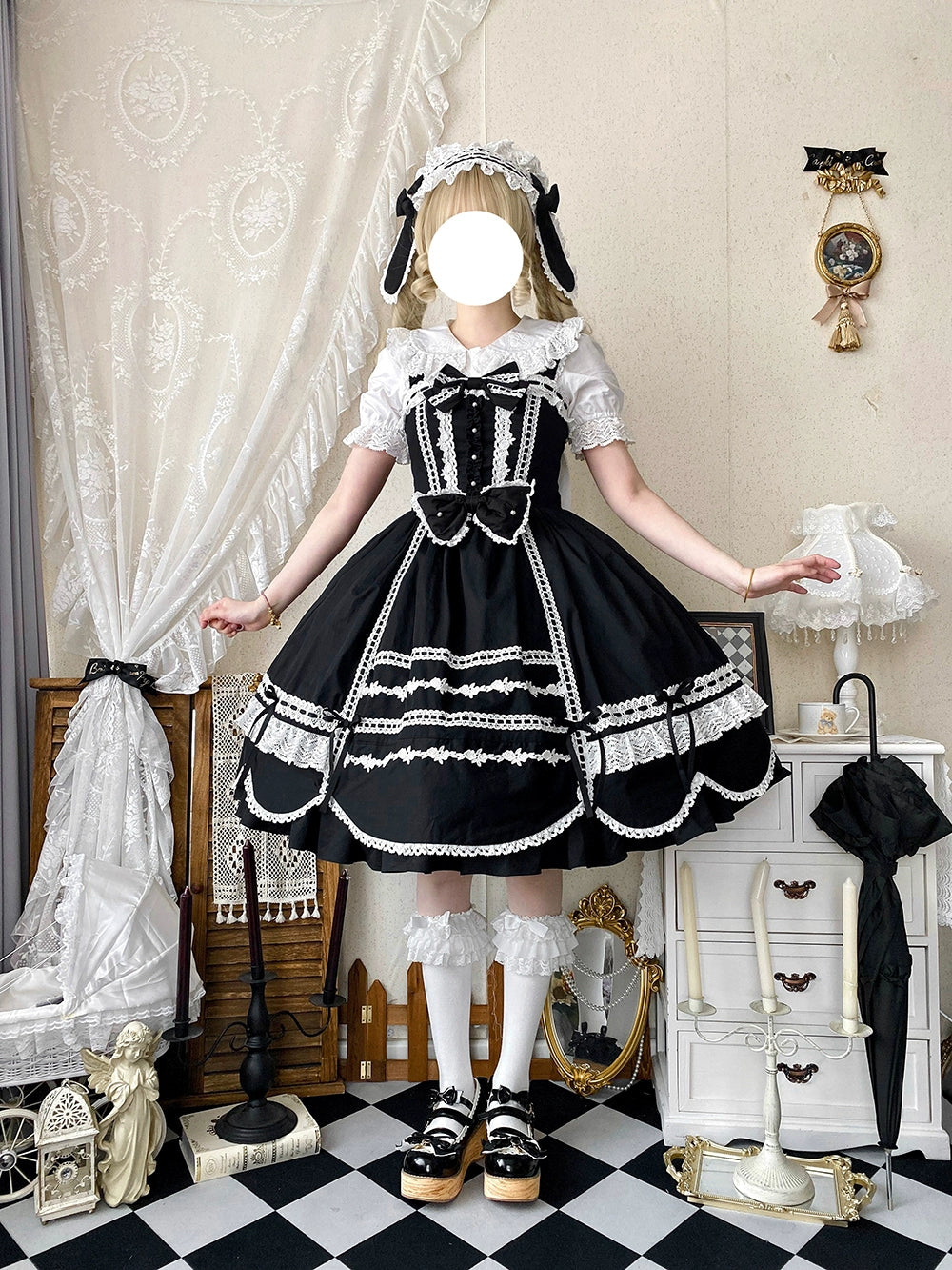 Vintage Petal Rabbit - Cotton Old School Lolita JSK Dress With Petal-Shaped Hem 43136:769594