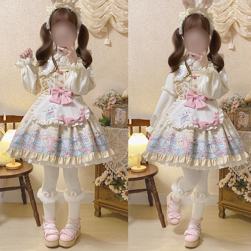 Cinderella~Goat Baa Bedtime Story~Kawaii Lolita JSK apricot set ( dress+ side clip +apron+ blouse+brooch) S 