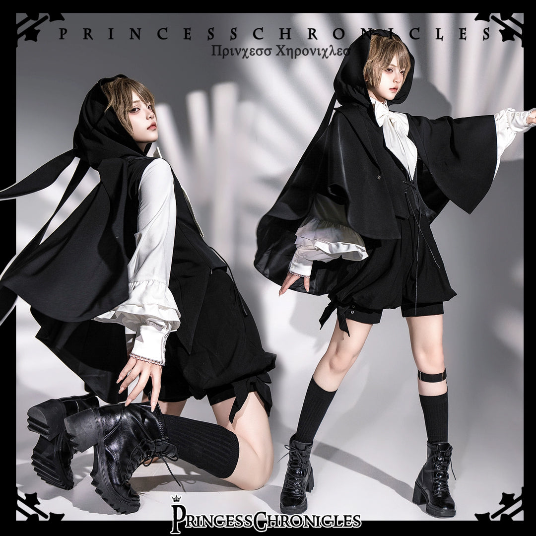 Princess Chronicles~Rabbit Feather~Black Ouji Lolita Vest Shorts Suit Prince Cloak Set   