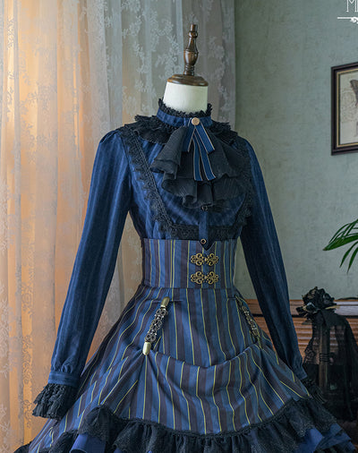(Buyforme)Miss Point~Custom-Made Lolita Elegant Stand Collar Lolita Shirt XS navy blue 
