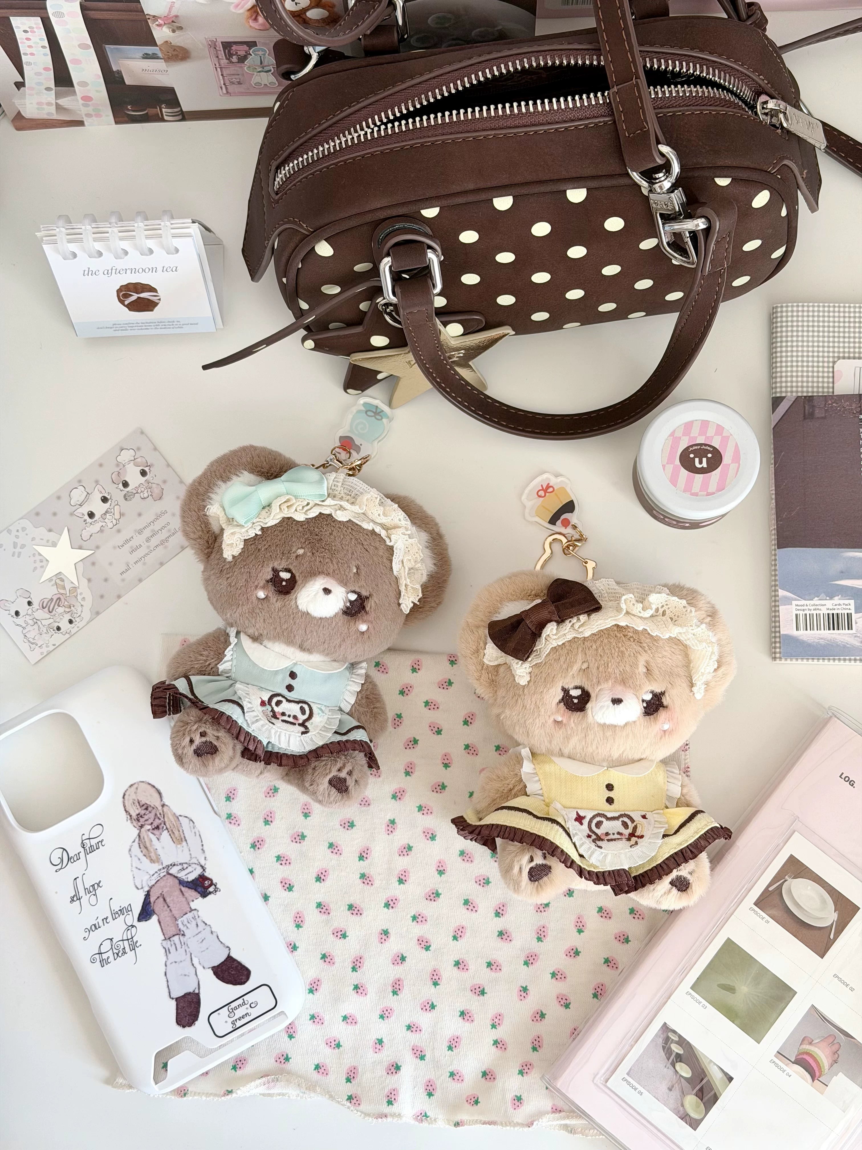 Kawaii Lolita Bear Bag Pendant, Soft Plush