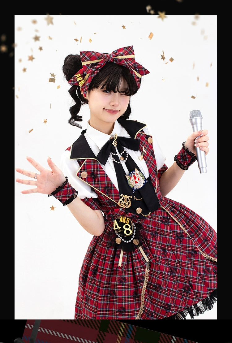 Forest Fluorescent Carps~IP Collab Sweet Lolita Performance Outfit Red Plaid JSK Full Set   